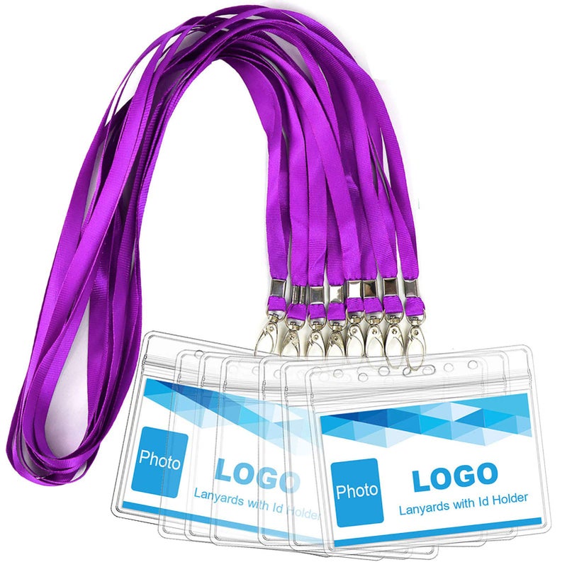 Bird Fiy Lanyard with ID Holder 50 Pcs Waterproof Name Tag Badge ID Card Holders ID Pass Holder and 50 Pcs Flat Neck Lanyards Swivel Hook (Purple, Horizontal) - Image 1